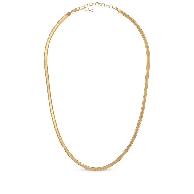 Diamond-Cut Solid Herringbone Chain Necklace 4mm Yellow Gold Plated 18"