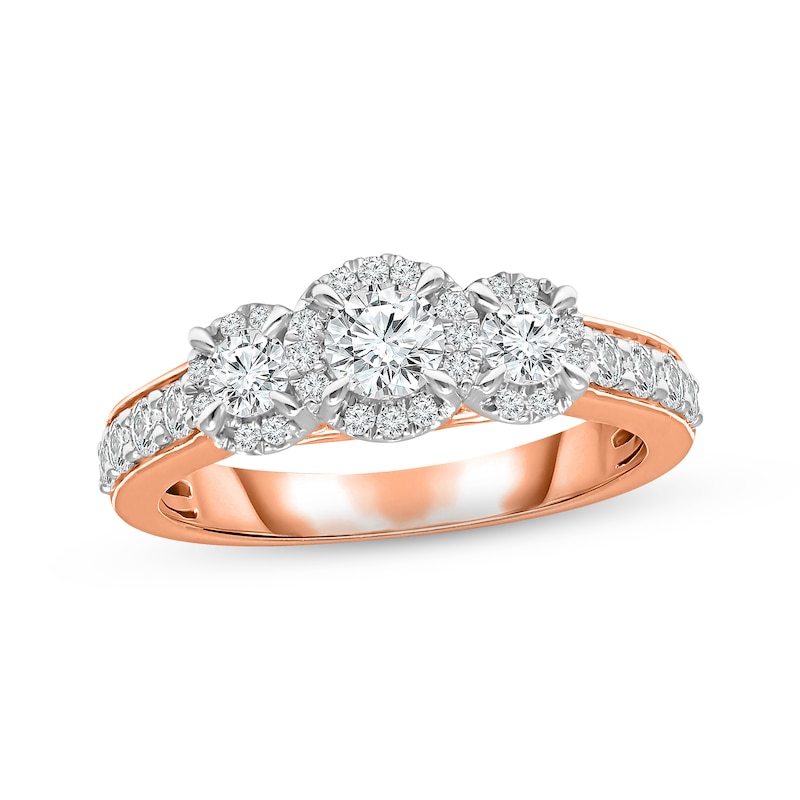 Diamond Three-Stone Engagement Ring 1 ct tw Round-cut Rose Gold Plated