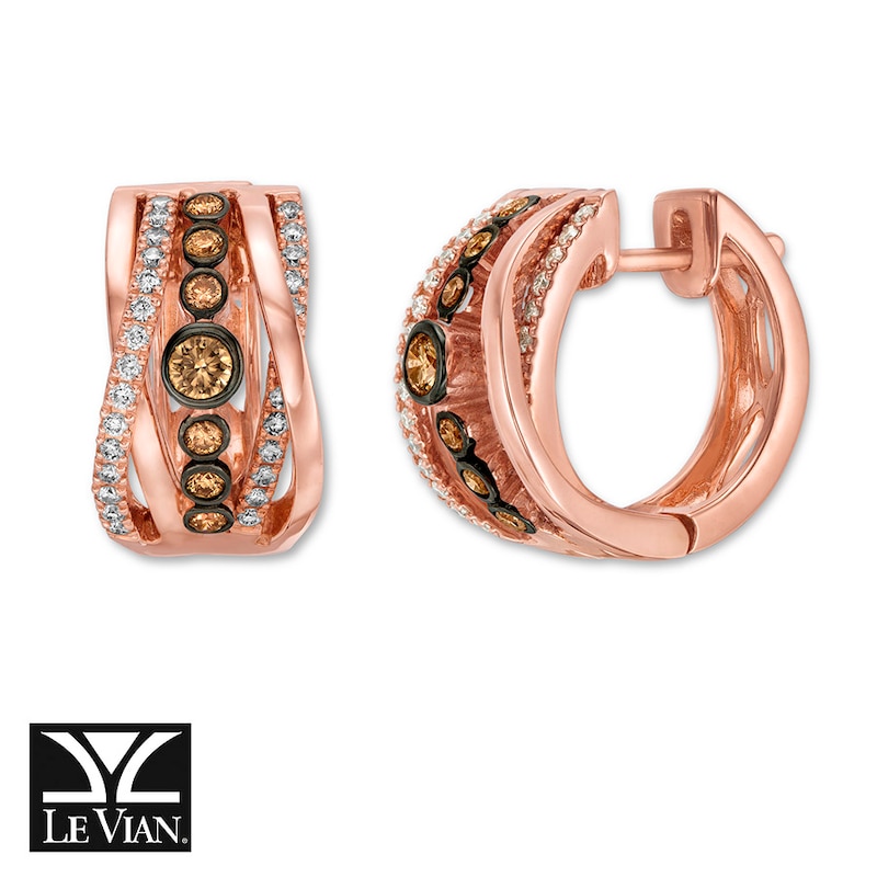 Le Vian Diamond Hoop Earrings 5/8 ct tw Strawberry Gold Plated