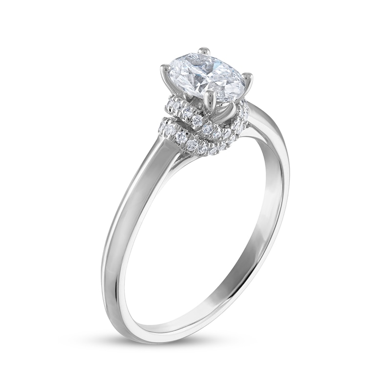 Diamond Engagement Ring 5/8 ct tw Oval & Round-cut White Gold Plated
