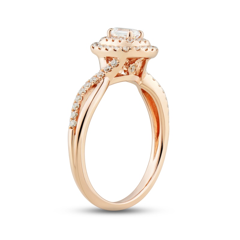 Diamond Engagement Ring 1/2 ct tw Emerald & Round-cut Rose Gold Plated