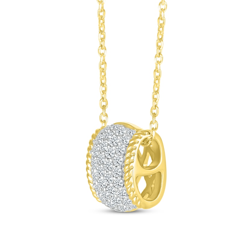 Round-Cut Diamond Rope-Edge Barrel Necklace 1/2 ct tw Yellow Gold Plated 18”