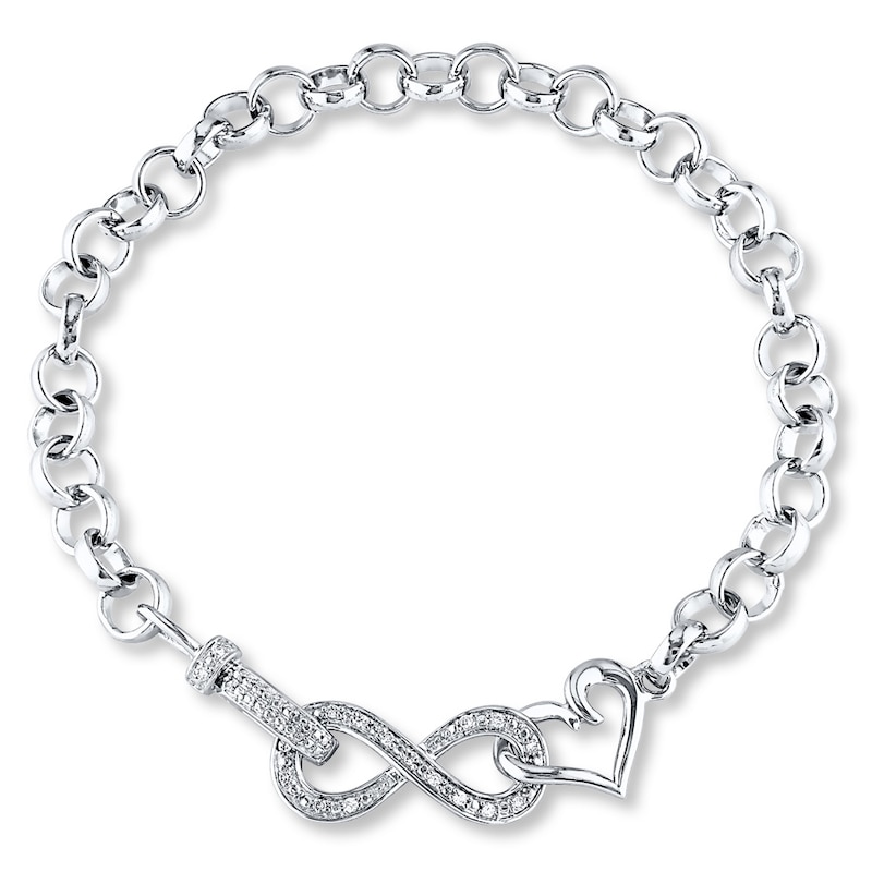 Infinity & Heart Bracelet 1/10 ct tw Diamonds Silver Plated 7.5"