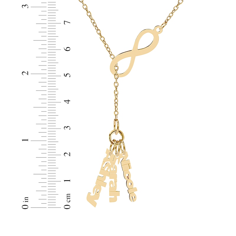 Diamond Accent Three-Name Tassel Infinity Lariat Necklace Yellow Gold Plated 18"