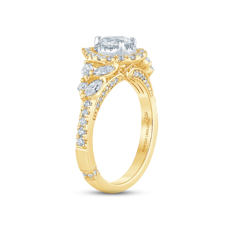 Monique Lhuillier Bliss Diamond Engagement Ring 1-1/4 ct tw Pear, Round & Marquise-cut Two-Tone Gold Plated