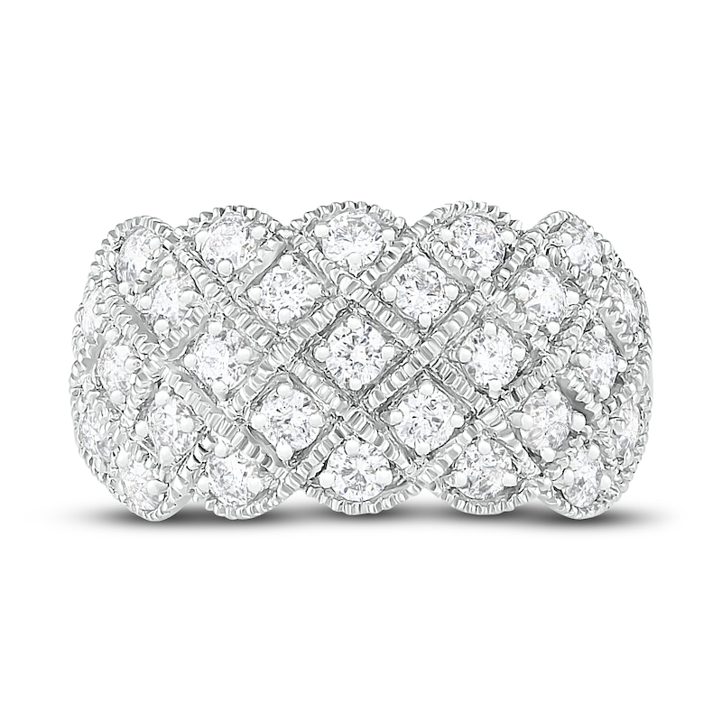 Diamond Checker Ring 1 ct tw Round-cut White Gold Plated