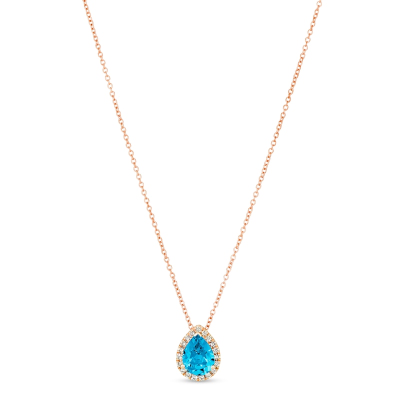 Le Vian Blue Topaz & Diamond Necklace 1/8 ct tw Strawberry Gold Plated 18"