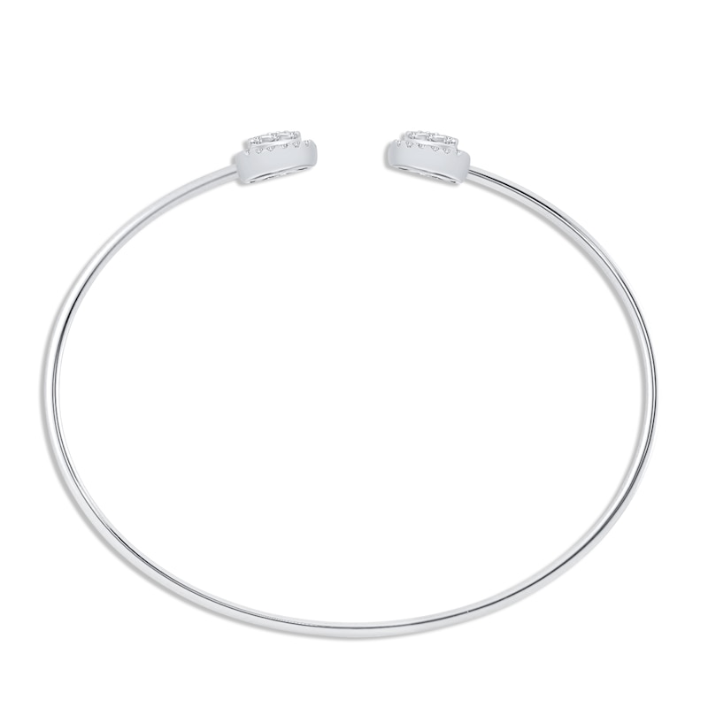 Diamond Cushion Flex Cuff Bangle Bracelet 1/2 ct tw White Gold Plated