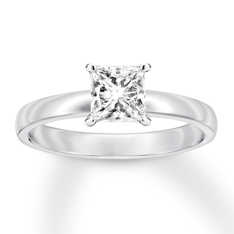 Certified Diamond Solitaire 3/4 ct Princess-cut White Gold Plated