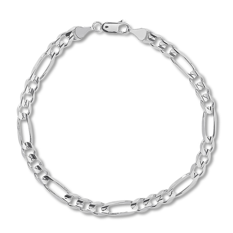 Solid Figaro Link Bracelet White Gold Plated 8.5"