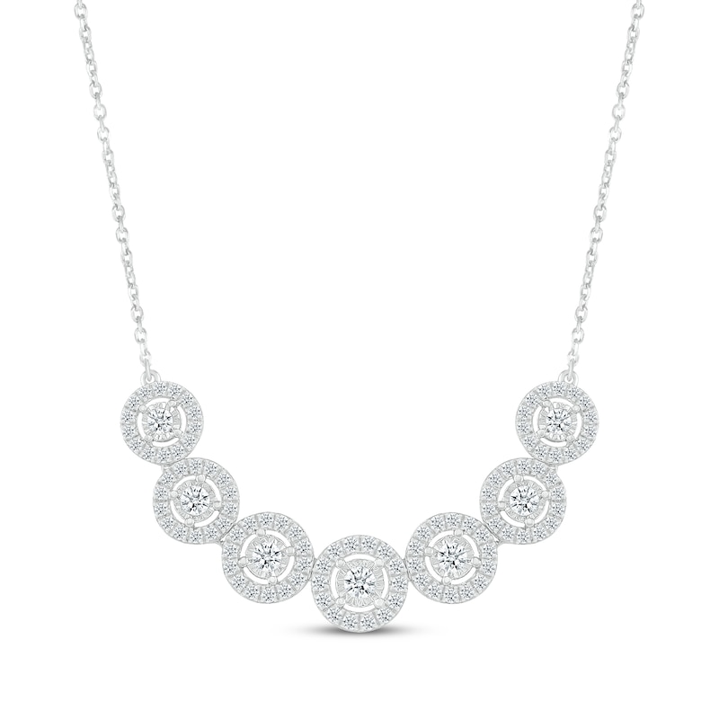Diamond Halo Smile Necklace 1 ct tw Round-cut White Gold Plated 18"