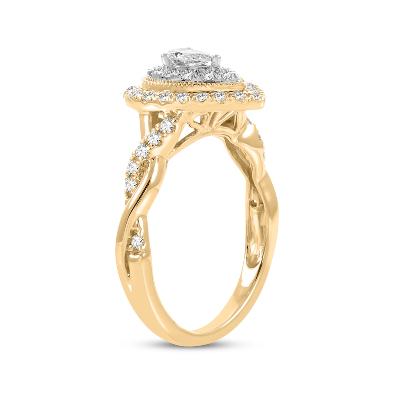 Pear-Shaped & Round-Cut Diamond Engagement Ring 5/8 ct tw Yellow Gold Plated