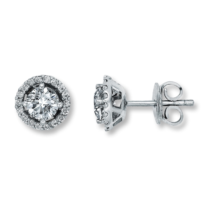 Diamond Halo Stud Earrings 1-1/2 ct tw Round-Cut White Gold Plated