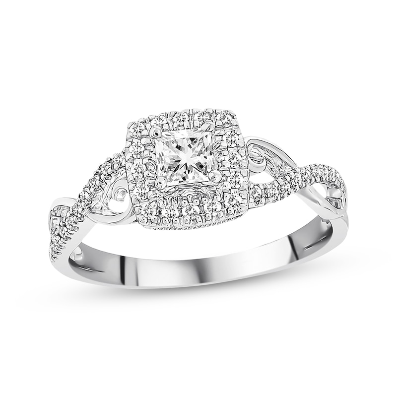 Diamond Engagement Ring 3/8 ct tw Princess & Round-cut White Gold Plated