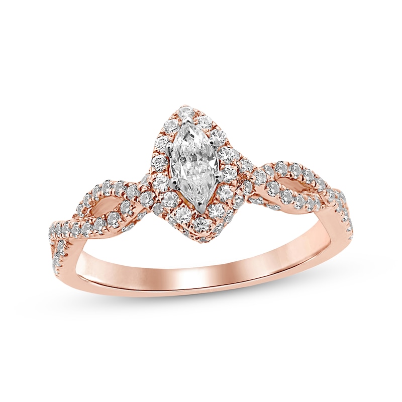 Diamond Engagement Ring 3/4 ct tw Marquise & Round-cut Rose Gold Plated