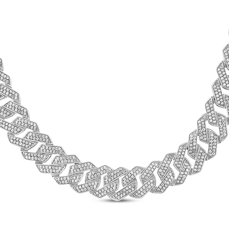 Men's Diamond Angled Curb Chain Necklace 7-1/2 ct tw White Gold Plated 20"