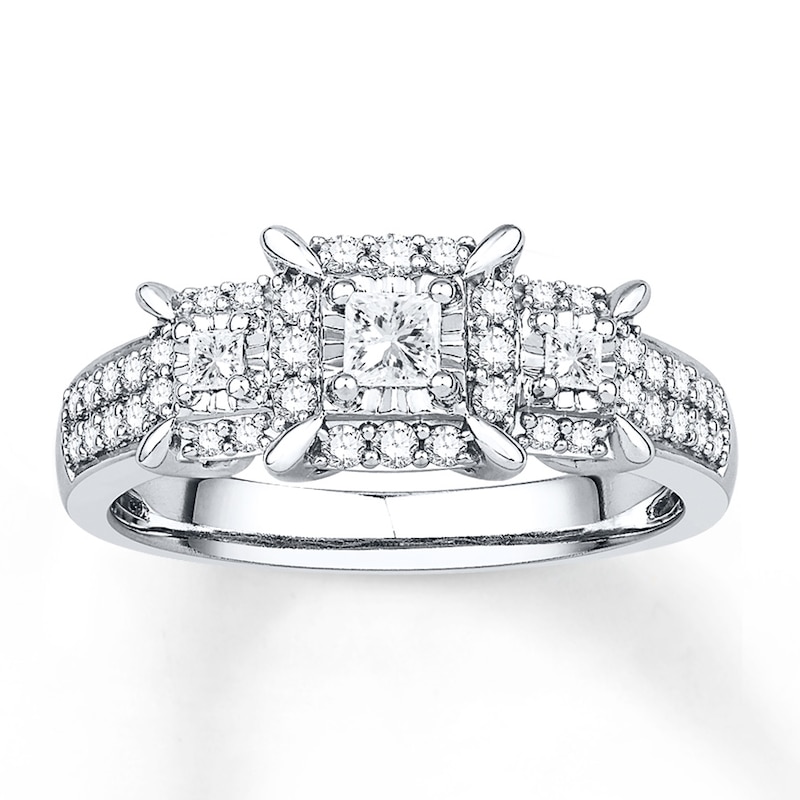 Three-Stone Ring 1/2 ct tw Diamonds White Gold Plated