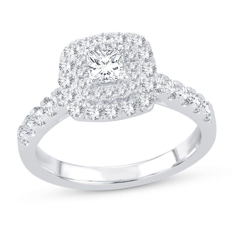 Diamond Engagement Ring 1 ct tw Princess/Round White Gold Plated