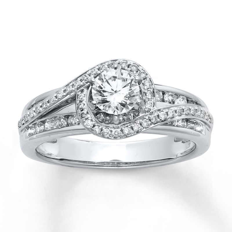Diamond Engagement Ring 7/8 ct tw Round-cut White Gold Plated