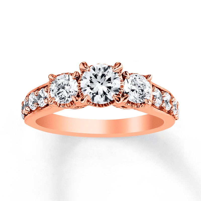 3-Stone Diamond Ring 1/2 ct tw Round-cut Rose Gold Plated