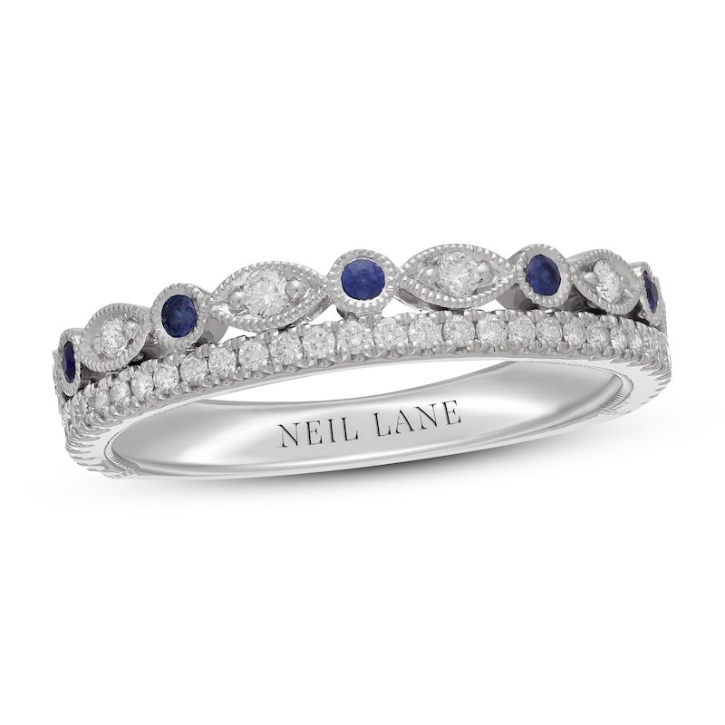 Neil Lane Diamond & Blue Sapphire Anniversary Ring 1/4 ct tw White Gold Plated