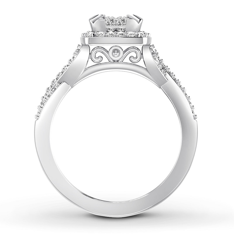 Diamond Engagement Ring 5/8 ct tw Princess & Round White Gold Plated