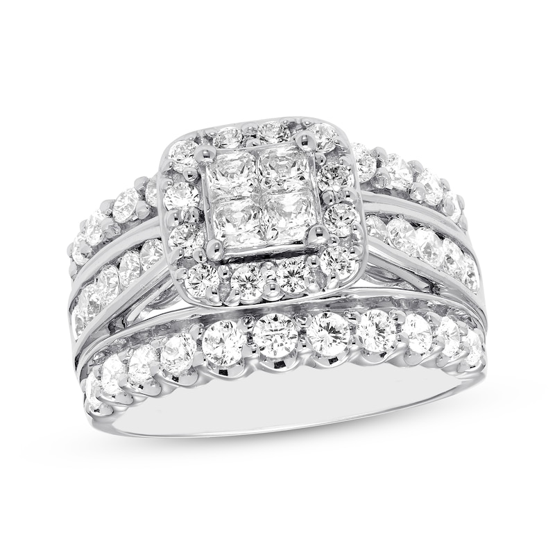 Diamond Engagement Ring 2 ct tw Princess & Round-cut White Gold Plated