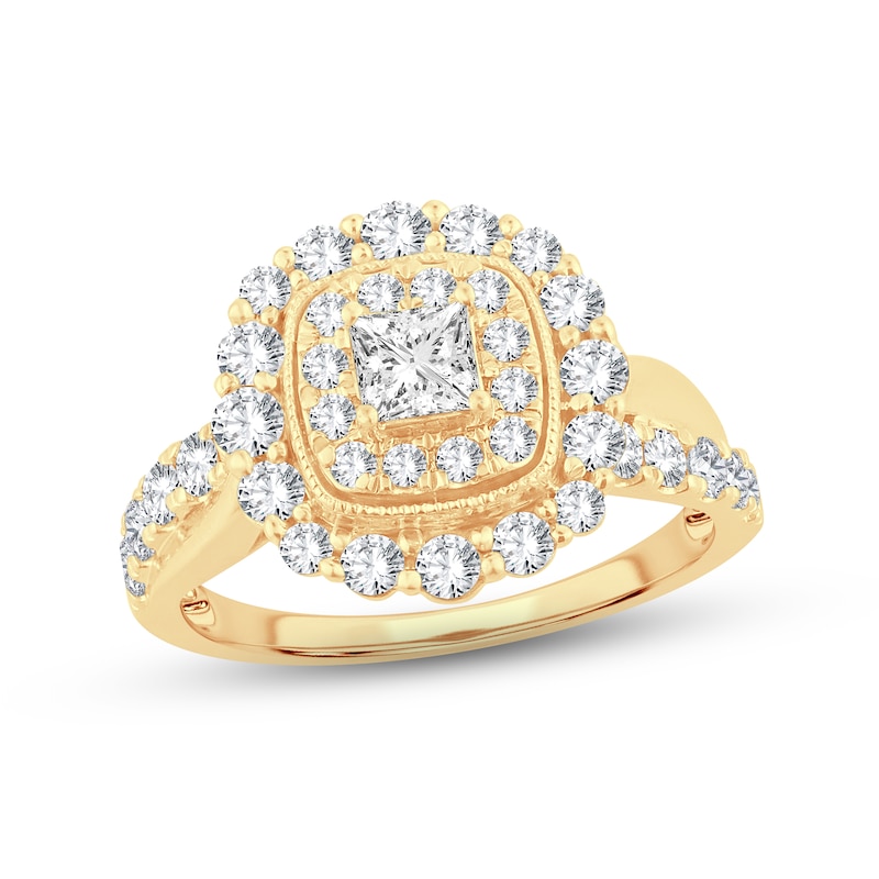 Diamond Engagement Ring 1-1/3 ct tw Princess & Round-cut Yellow Gold Plated