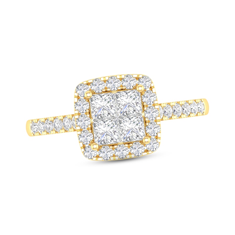 Diamond Engagement Ring 1 ct tw Princess & Round Yellow Gold Plated