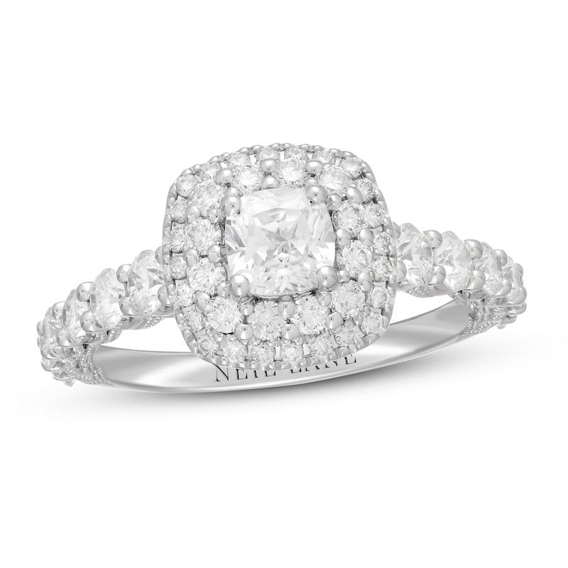 Neil Lane Diamond Engagement Ring 1-1/2 ct tw Cushion/Round White Gold Plated