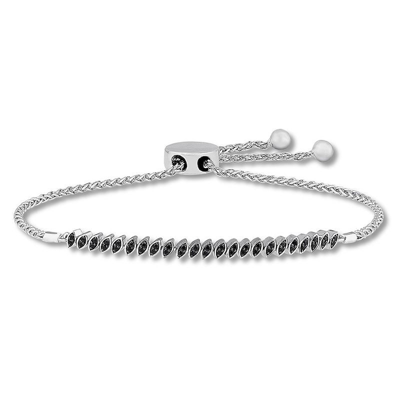 Black Diamond Bolo Bracelet 1/2 ct tw Round-cut White Gold Plated 9.5"