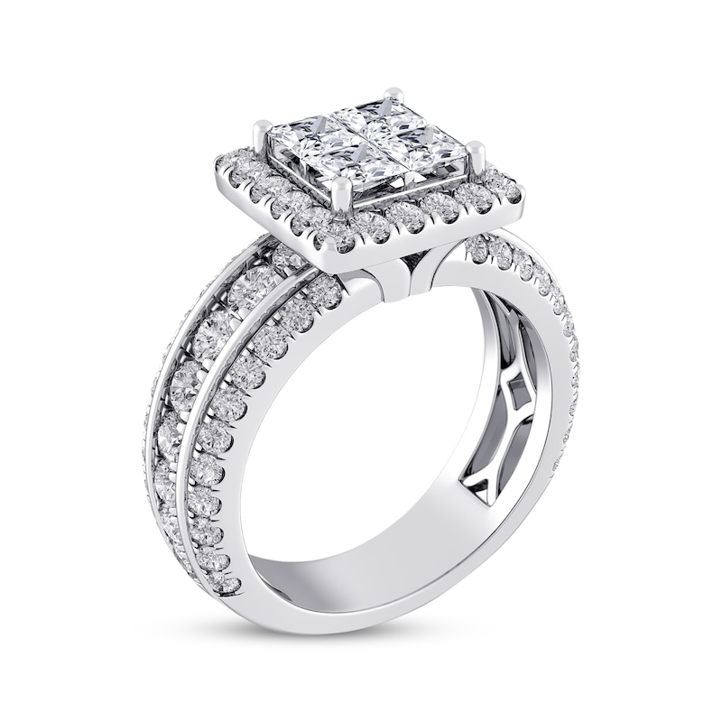 Diamond Engagement Ring 2 ct tw Princess & Round White Gold Plated