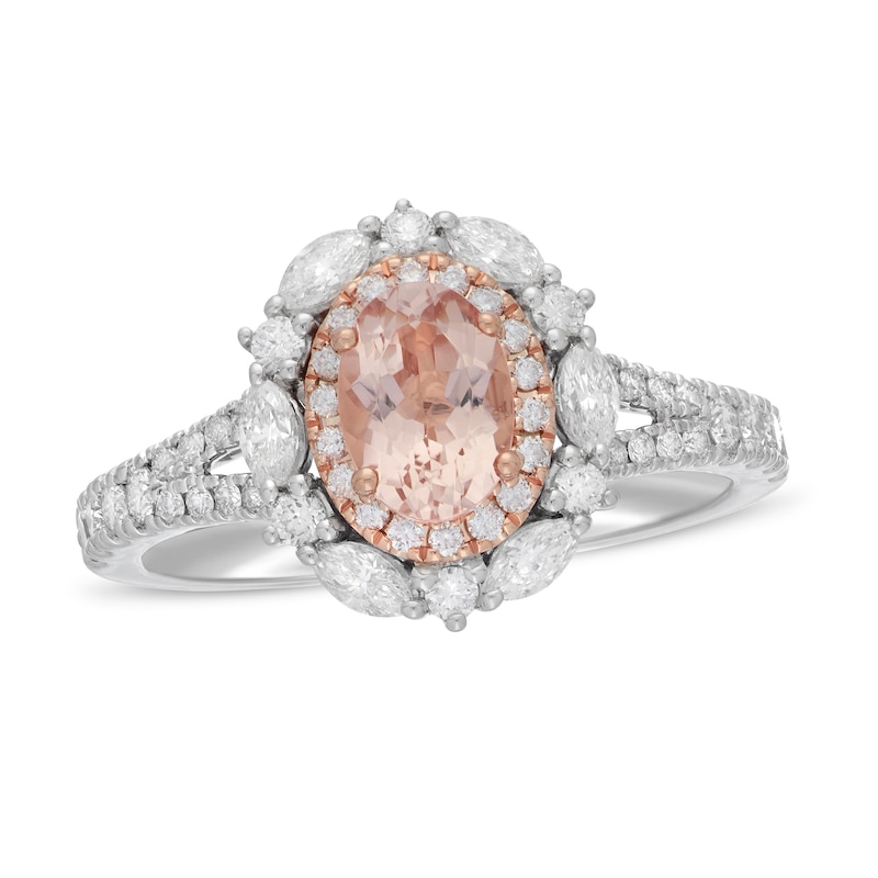 Neil Lane Oval-cut Morganite Engagement Ring 3/4 ct tw Diamonds Two-Tone Gold Plated
