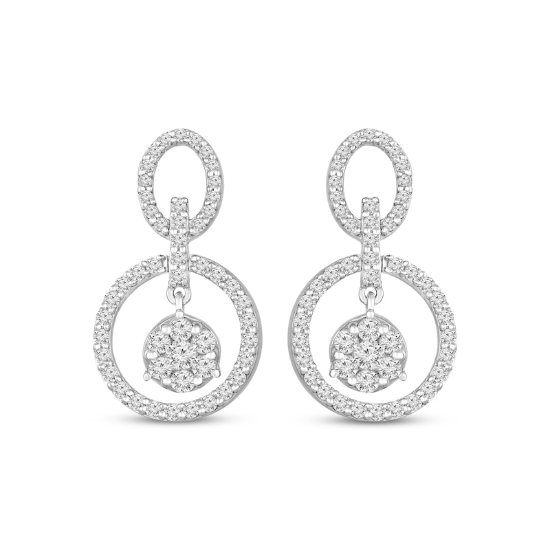 Diamond Oval & Circle Drop Earrings 3/4 ct tw White Gold Plated