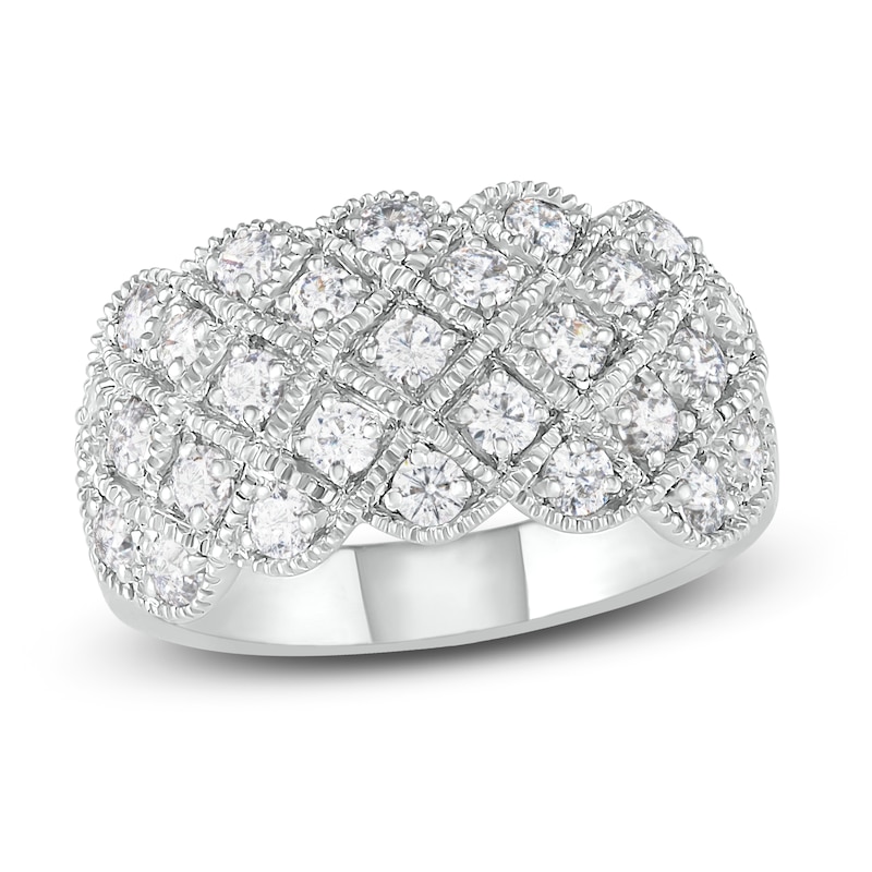 Diamond Checker Ring 1 ct tw Round-cut White Gold Plated