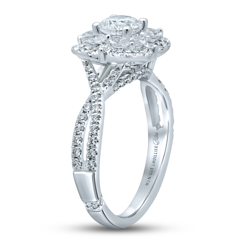 Monique Lhuillier Bliss Diamond Engagement Ring 1- 3/8 ct tw Round & Marquise-Cut White Gold Plated
