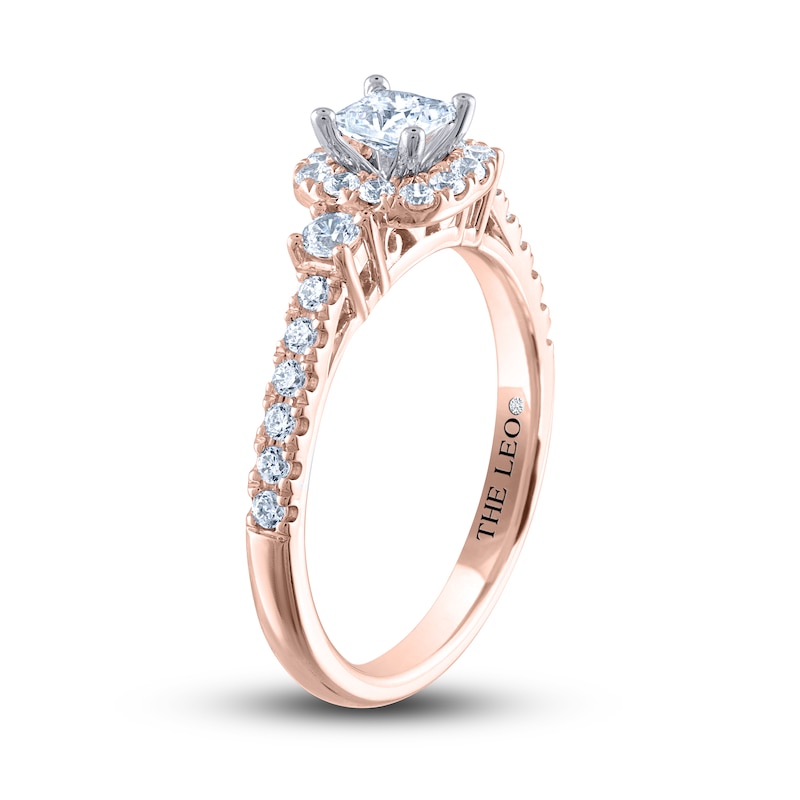 THE LEO Diamond Engagement Ring 3/4 ct tw Princess/Round Rose Gold Plated