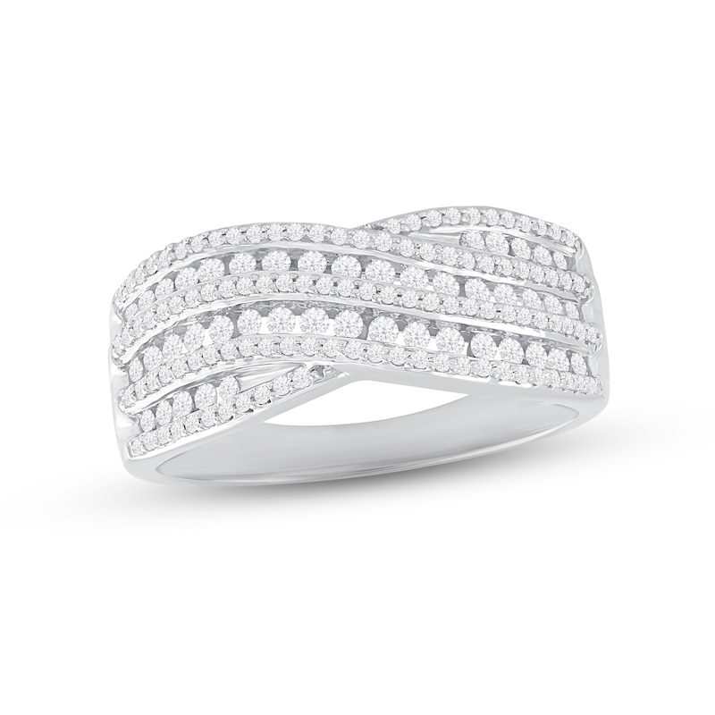 Diamond Bypass Ring 1/2 ct tw Round-cut White Gold Plated
