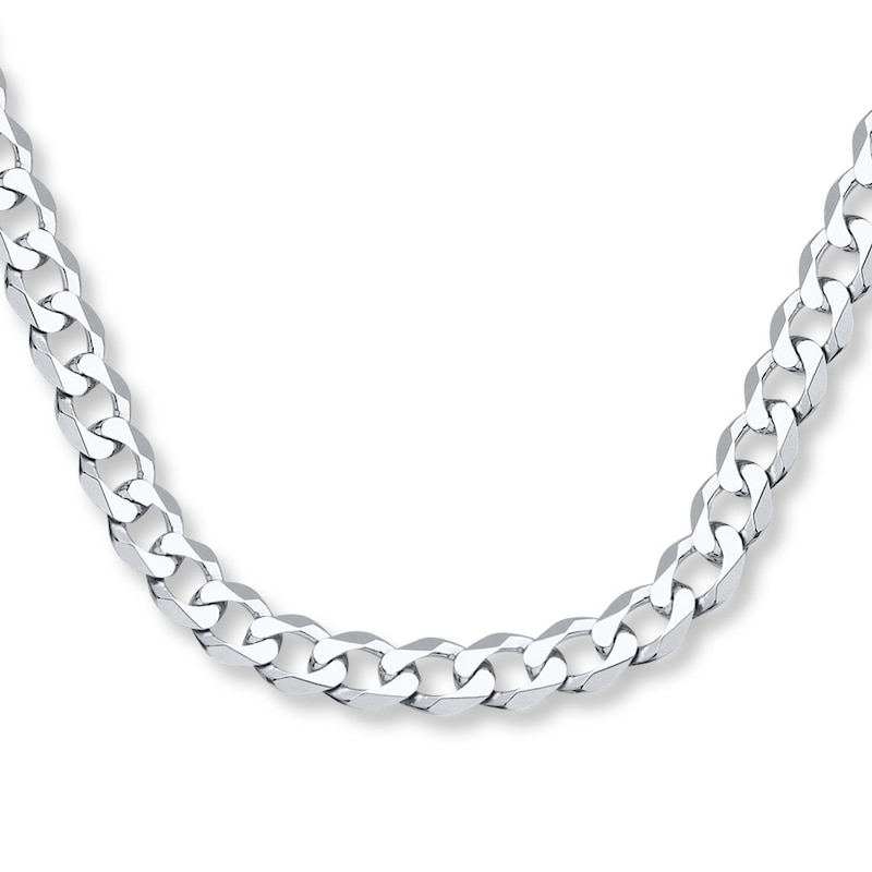 Solid Curb Chain Bracelet White Gold Plated 8.5"