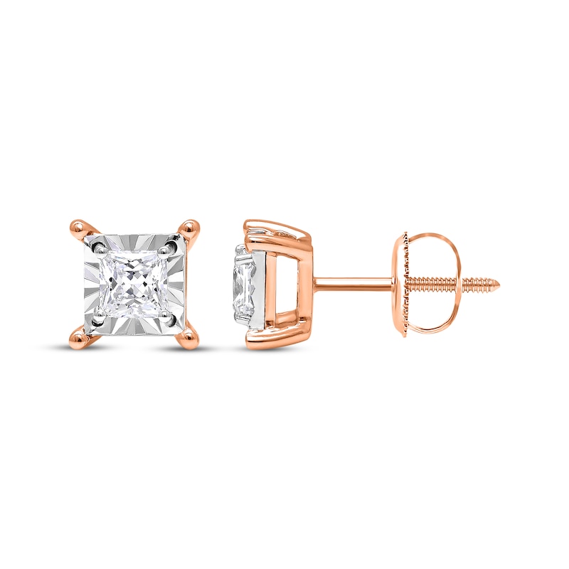 Radiant Reflections Princess-Cut Diamond Solitaire Earrings 1 ct tw Rose Gold Plated