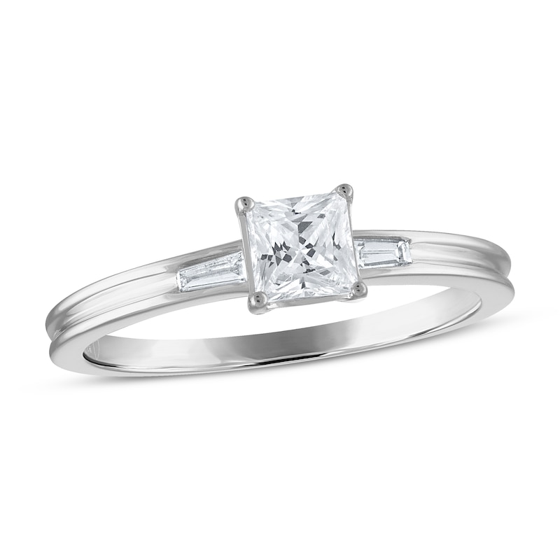 Diamond Engagement Ring 1/2 ct tw Princess & Baguette White Gold Plated