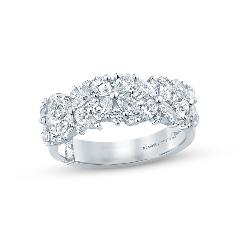 Monique Lhuillier Bliss Diamond Anniversary Ring 1-1/2 ct tw Pear, Marquise & Round-cut White Gold Plated