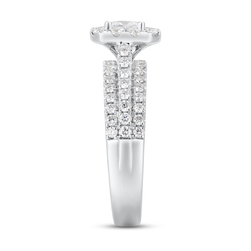 Diamond Engagement Ring 1-1/2 ct tw Radiant & Round White Gold Plated