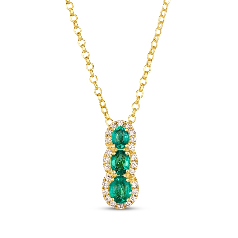 Le Vian Emerald Three-Stone Necklace 1/6 ct tw Diamonds Honey Gold Plated 19"