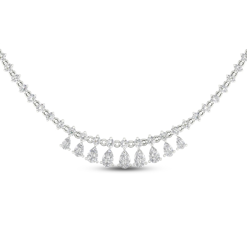 Diamond Riviera Necklace 10 ct tw Pear & Round-cut White Gold Plated 18"