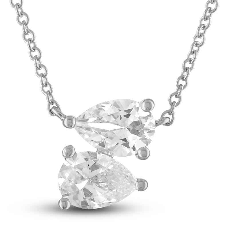 Diamond Double Pear Necklace 1 ct tw White Gold Plated 18"
