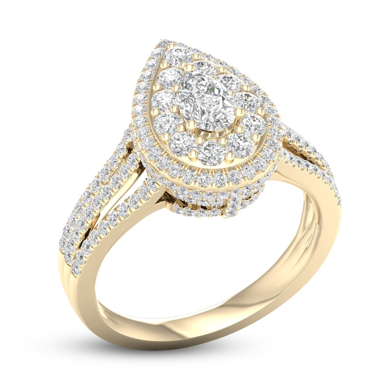Multi-Diamond Engagement Ring 1-1/5 ct tw Pear & Round-cut Yellow Gold Plated