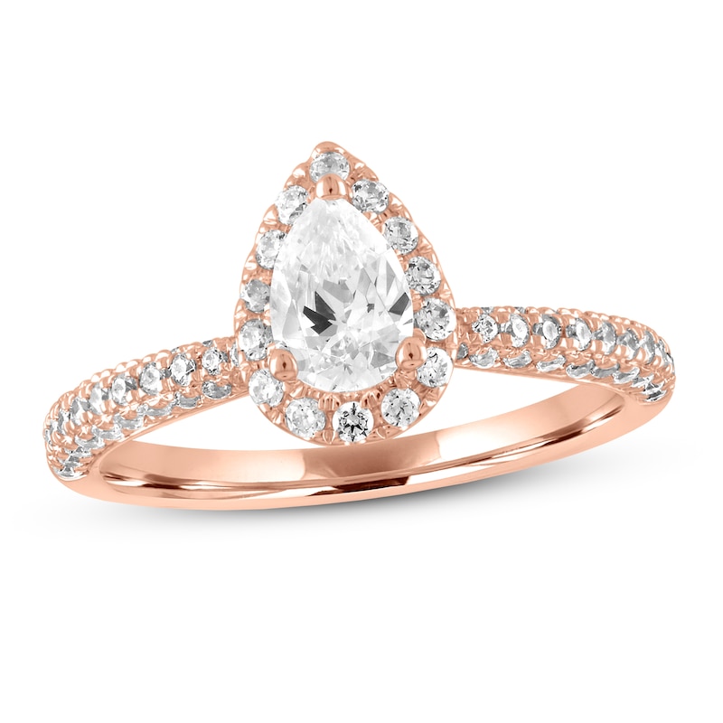 Diamond Engagement Ring 1 ct tw Pear & Round-cut Rose Gold Plated