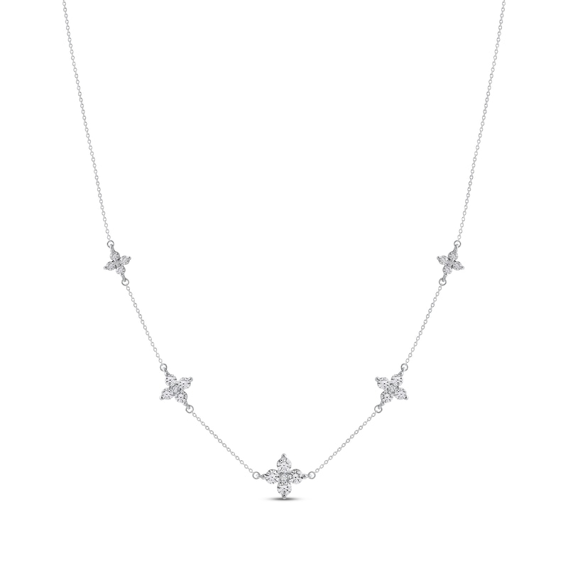 Diamond Quatrefoil Station Necklace 1-1/2 ct tw White Gold Plated 18"