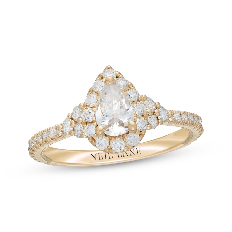 Neil Lane Diamond Engagement Ring 1 ct tw Pear & Round Yellow Gold Plated